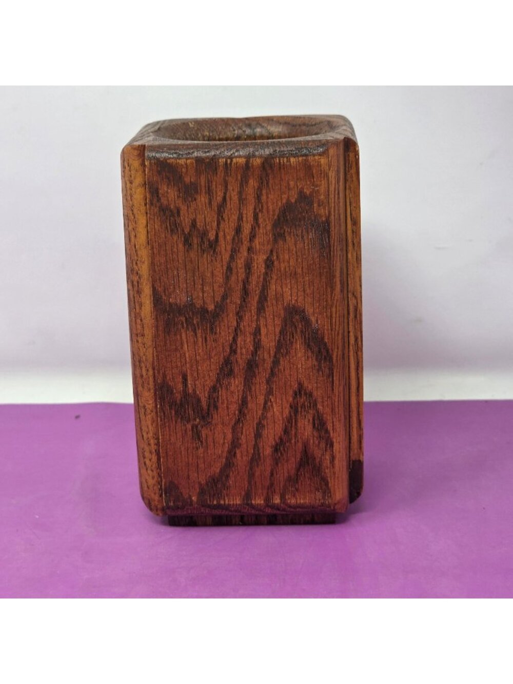 Wooden Square Vase/Pencil Holder Or Desk Organizer With Rich Grain Design